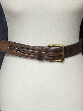 Vintage Nordstroms Western Wear Brown Leather Italian Leather Belt Embossed M